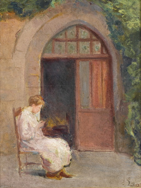 Albert-de-Belleroche: Girl-seated-outside-of-La-Boissiere---circa-1909