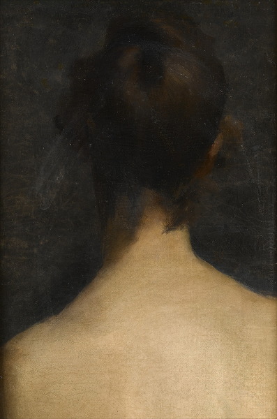 Artist Albert de Belleroche: Rear view, head and shoulders, of young woman, circa 1885