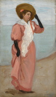 Artist Arthur Studd: A Lady by the Sea, (A Sudden Gust of Wind), circa 1895