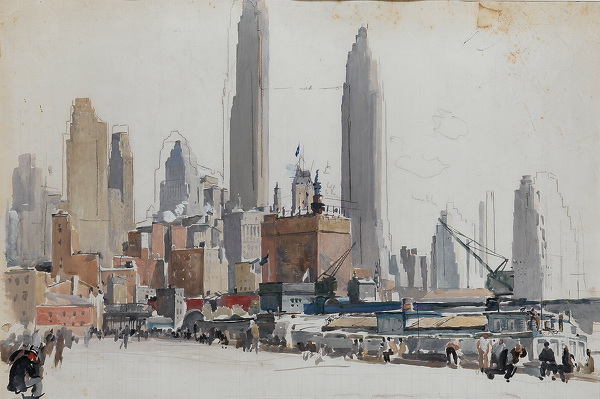 Charles-Cundall: New-York,-Coenties-Slip,-circa-1940