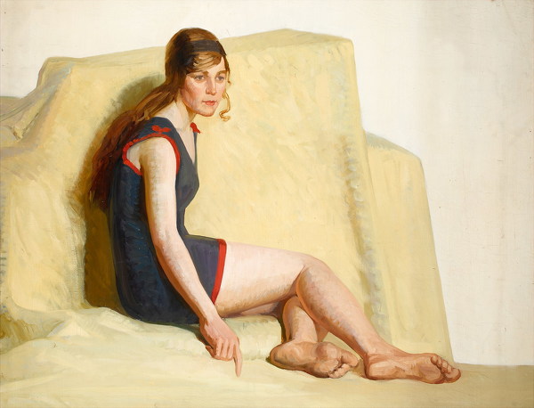 Artist Harold Dearden (1888–1962): Model in Bathing Suit, Posing in the Artist’s Studio, c.1922
