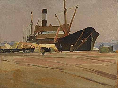 Artist Sunderland Rollison (1872-1950): Fishing Boat at Quayside, circa 1910