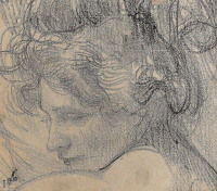 Artist Albert de Belleroche: Head of a woman - three quarter profile, late 1890s