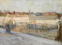 Artist Albert de Belleroche: View across a harbour, possibly Boulogne Sur Mer, 1890