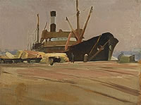 Artist Sunderland Rollison: Fishing Boat at Quayside, circa 1910